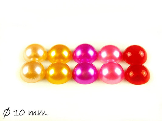 10 Stück runde Acryl Perlmutt Cabochons, 10 mm Mix Set 2