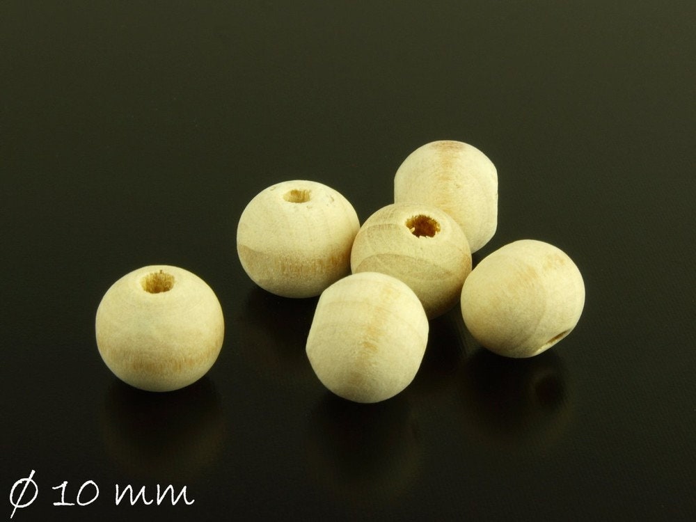 10 Stück Holzperlen, natur, beige, Ø 10 mm