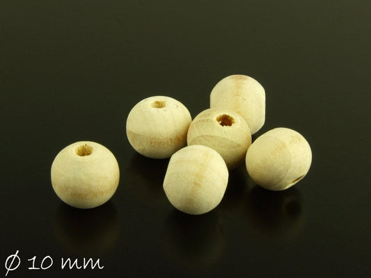 10 Stück Holzperlen, natur, beige, Ø 10 mm