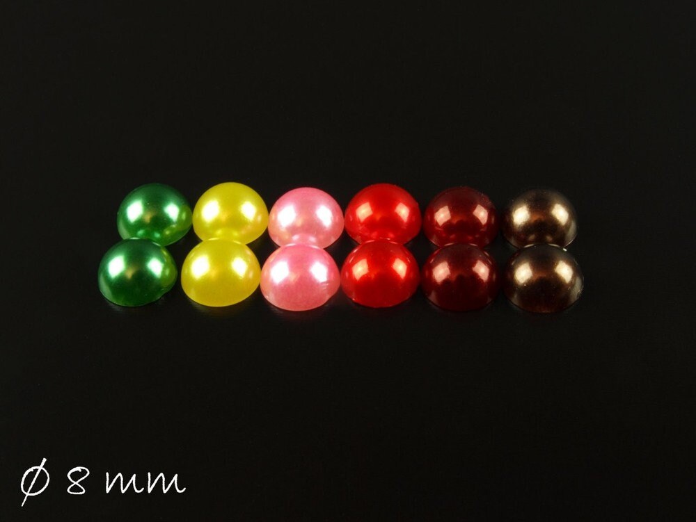 12 Stück runde Acryl Perlmutt Cabochons, 8 mm Mix Set 2