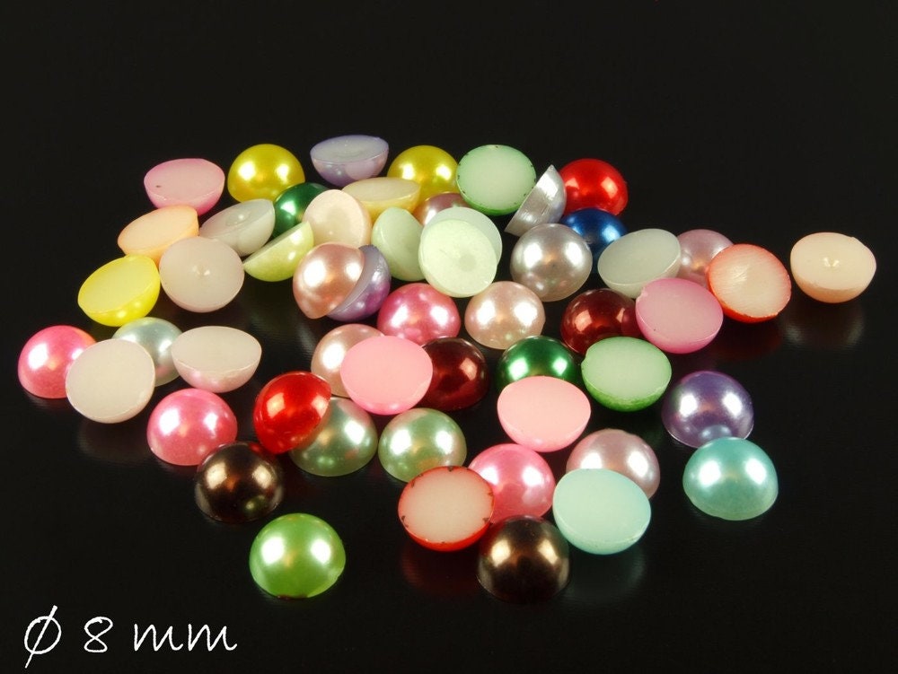 30 Stück runde Acryl Perlmutt Cabochons, 8 mm Mix Set 3