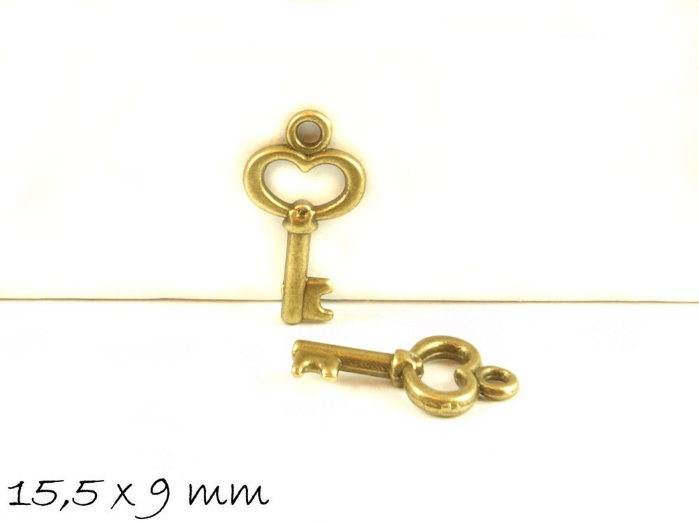 6 Stück Anhänger Schlüssel in bronze 15,5 x 9 mm
