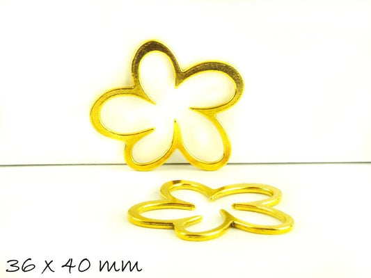 4 Stück Verbinder/ Anhänger Blume gold 36 x 42 mm