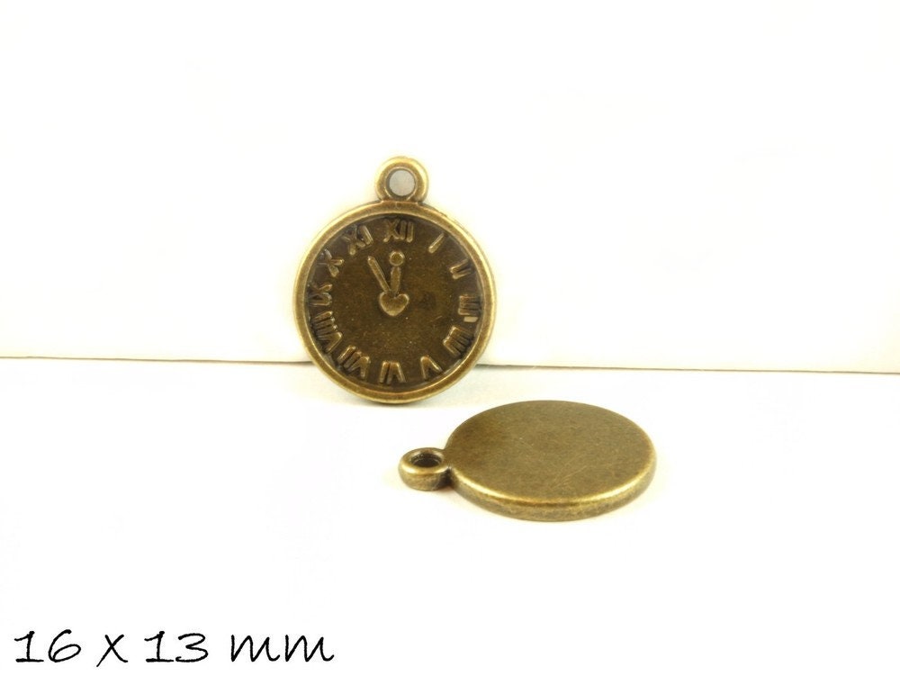 6 Stück Anhänger Uhr bronze 16 x 13 mm