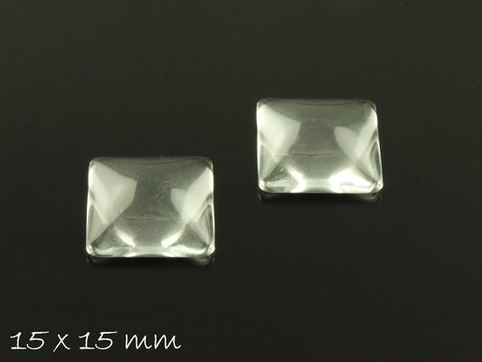 4 Stück eckige klare 15 x 15 mm Glas Cabochons Quadrat