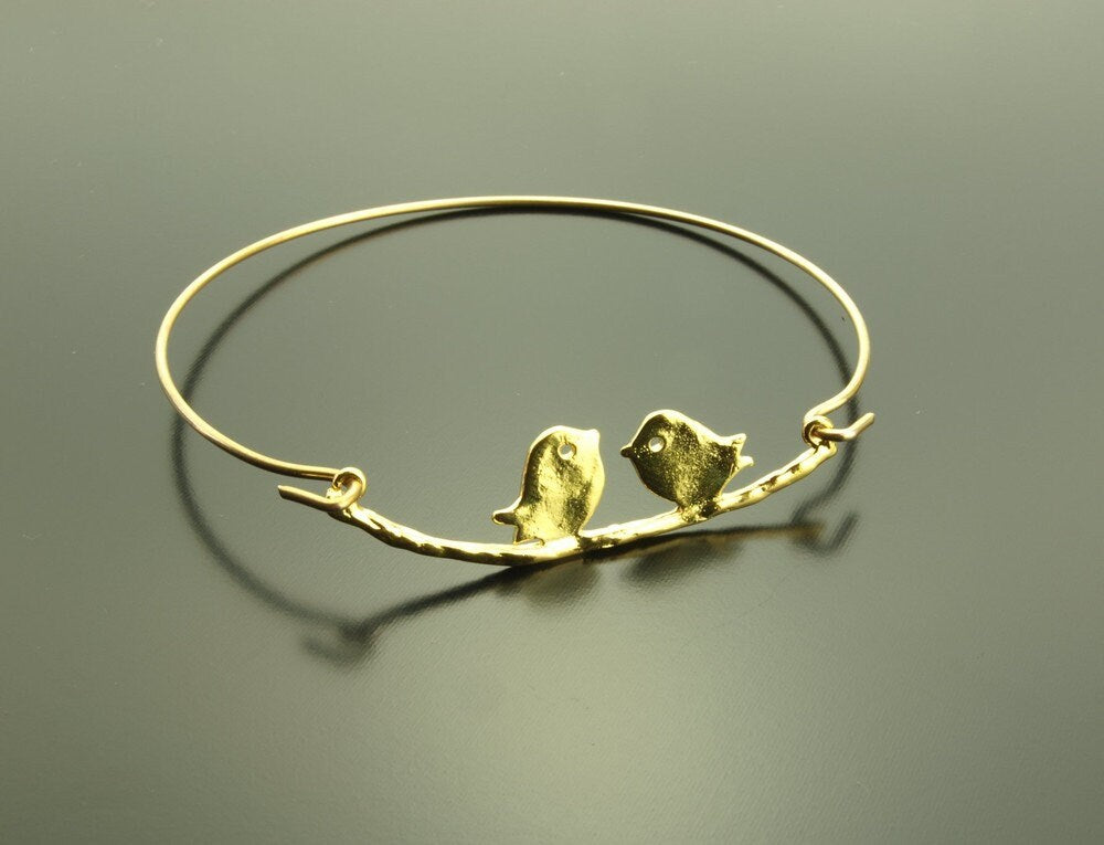 Armreifen Vögel Spatzen auf Zweig golden Armband