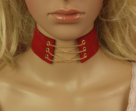 Choker Halskette Leder breit Gothic rot