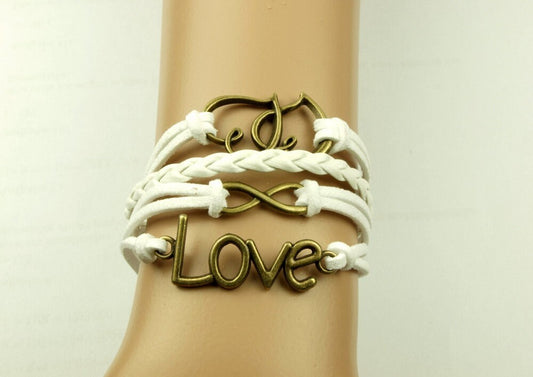 Armreifen weiß bronze Love Herzen Infinity vintage