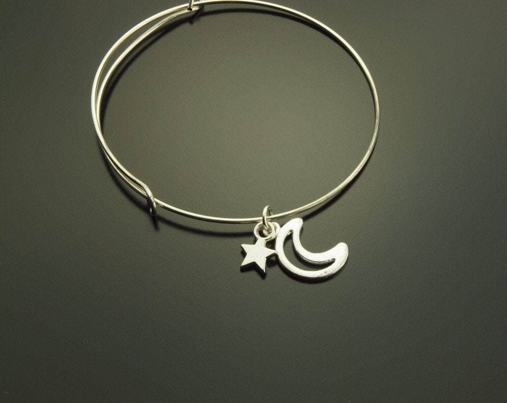 Armreifen Mond Stern Anhänger silbern Armband