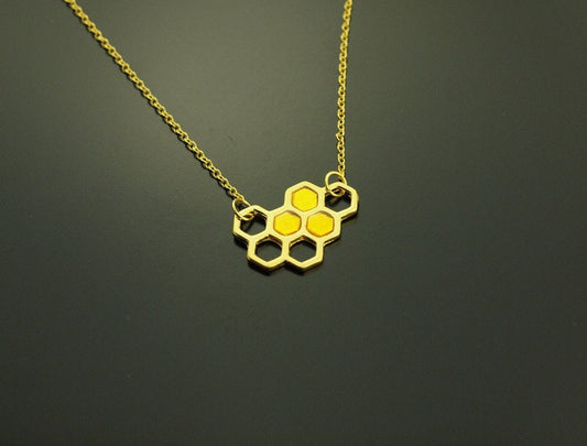 Kette Waben Hexagon Sechseck golden Anhänger Biene