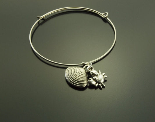 Armreifen Muschel Krabbe Anhänger silbern Armband