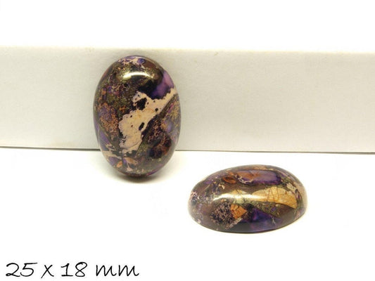 1 Stück ovaler Cabochon, See Sediment Jasper & Pyrit 25 x 18 mm, lila