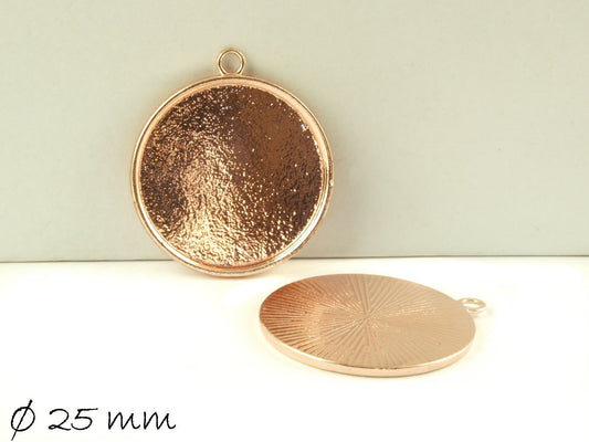 2 Stück Anhänger/ Medaillons mit Cabochonfassung, 25 mm, rose gold (flach)