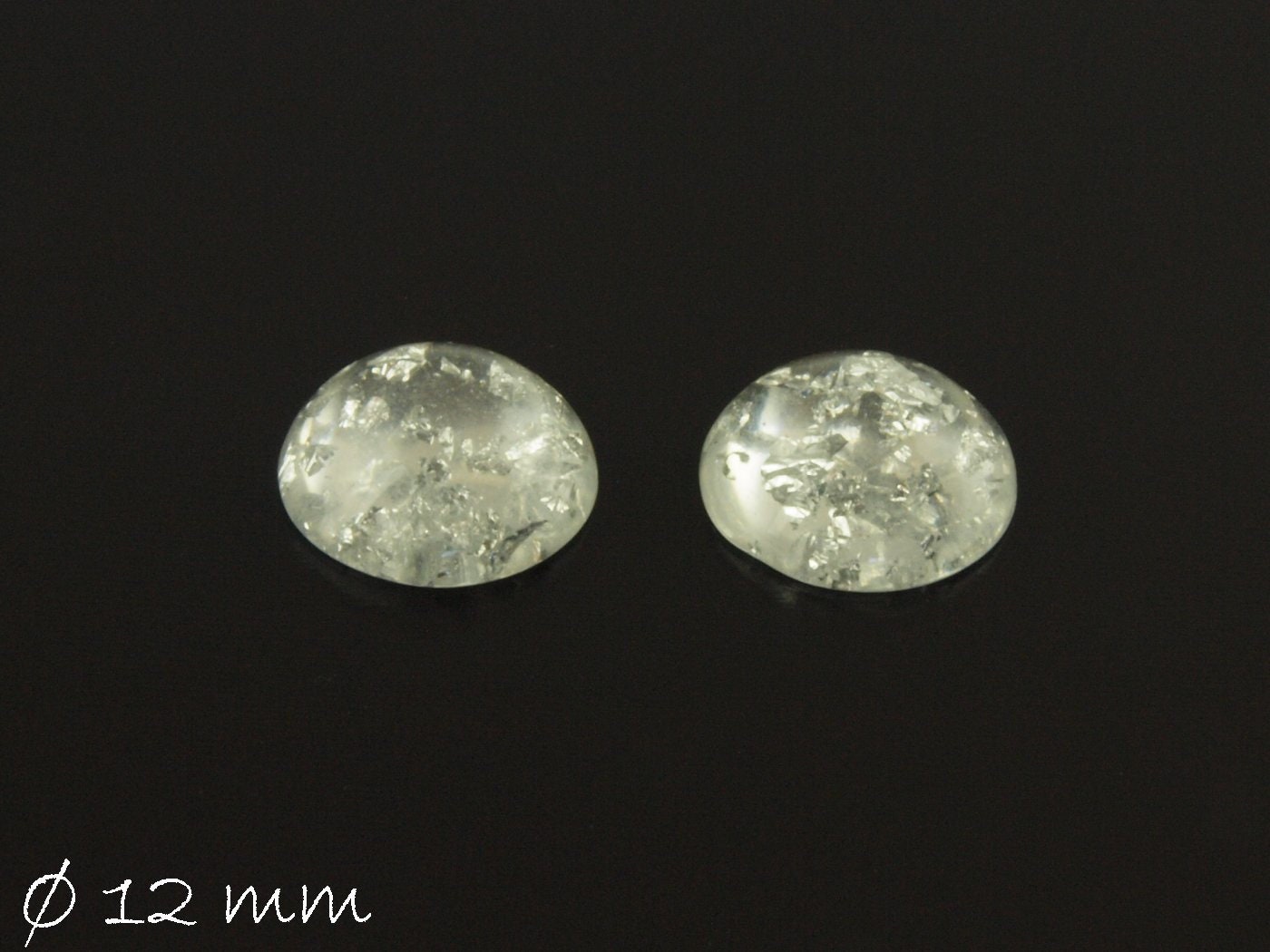 10 Stück runde Resin Cabochons mit Silberfolie, Ø 12 mm