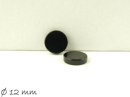 2 Stück Cabochons, schwarzer Achat, 12 x 3 mm - flach