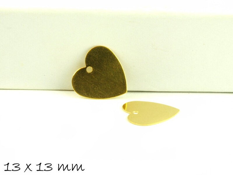 10 Stück Messing Anhänger Stempel Herz gold 13 x 13 mm