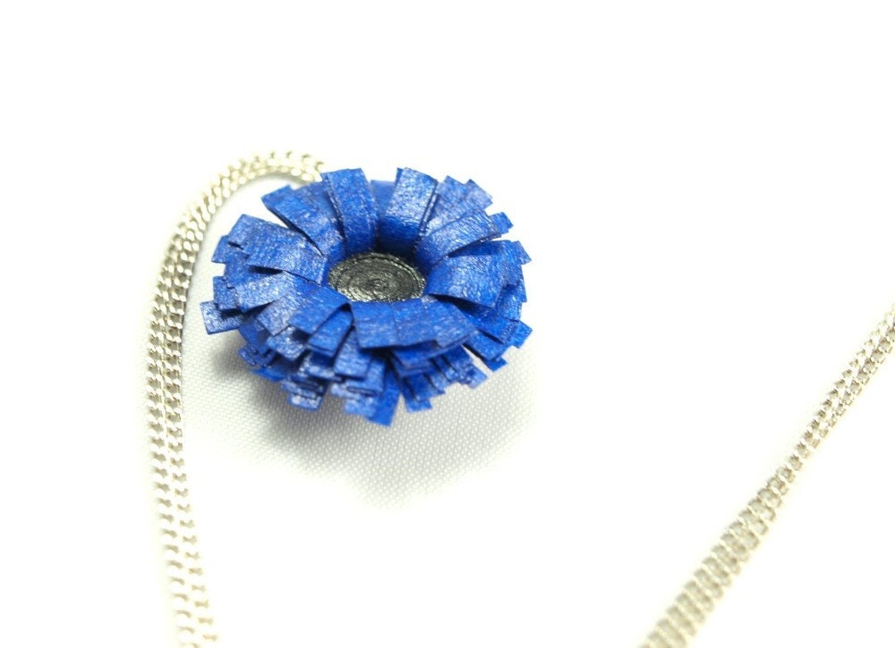 Blaue Blume Kette Papier Gliederkette silbern