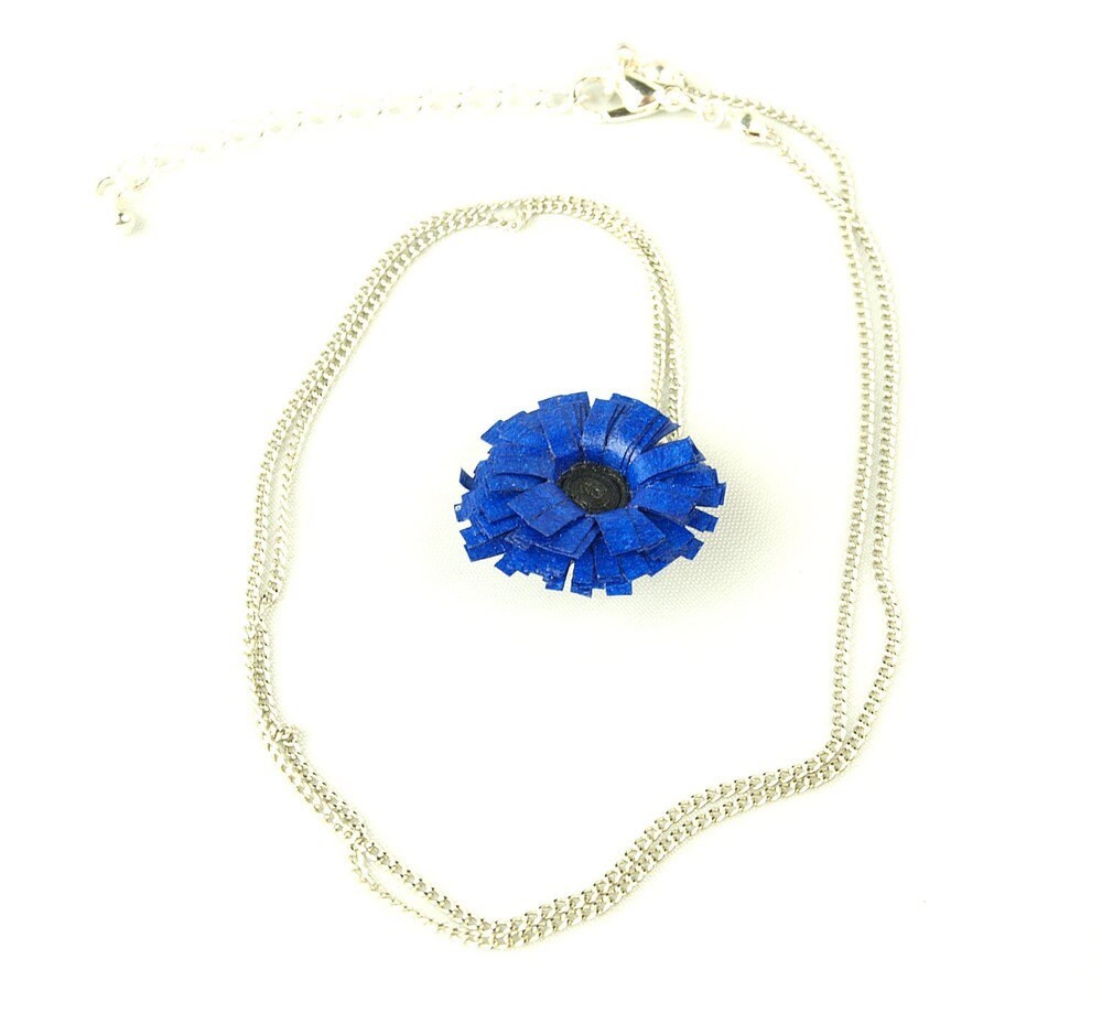 Blaue Blume Kette Papier Gliederkette silbern