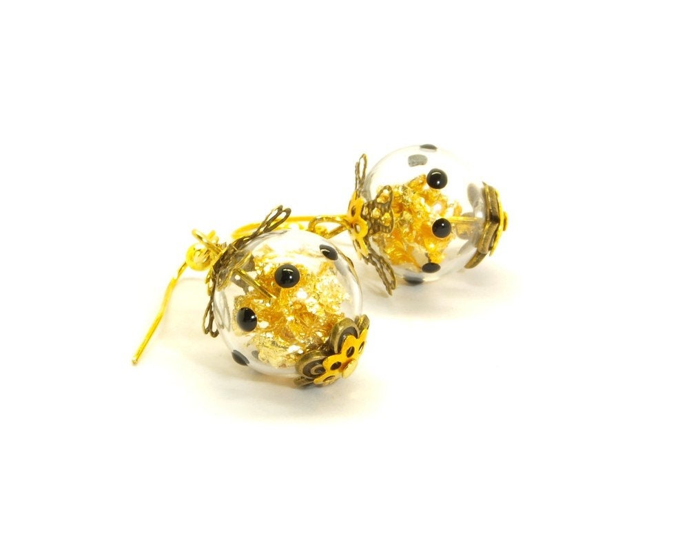 TurmKunst Ohrringe Glasperle gefüllt mit Gold hohl