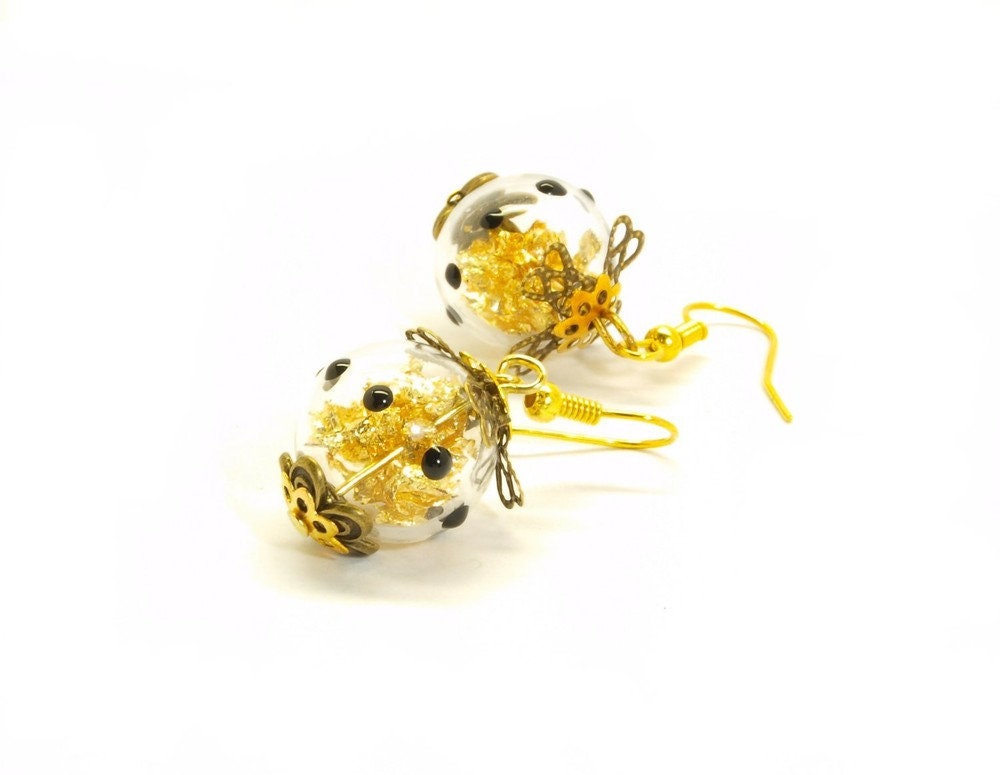 TurmKunst Ohrringe Glasperle gefüllt mit Gold hohl