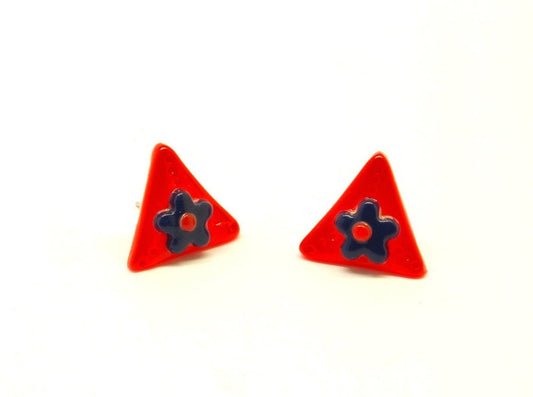 Ohrstecker Blume rot schwarz Dreieck eckig Ohrring