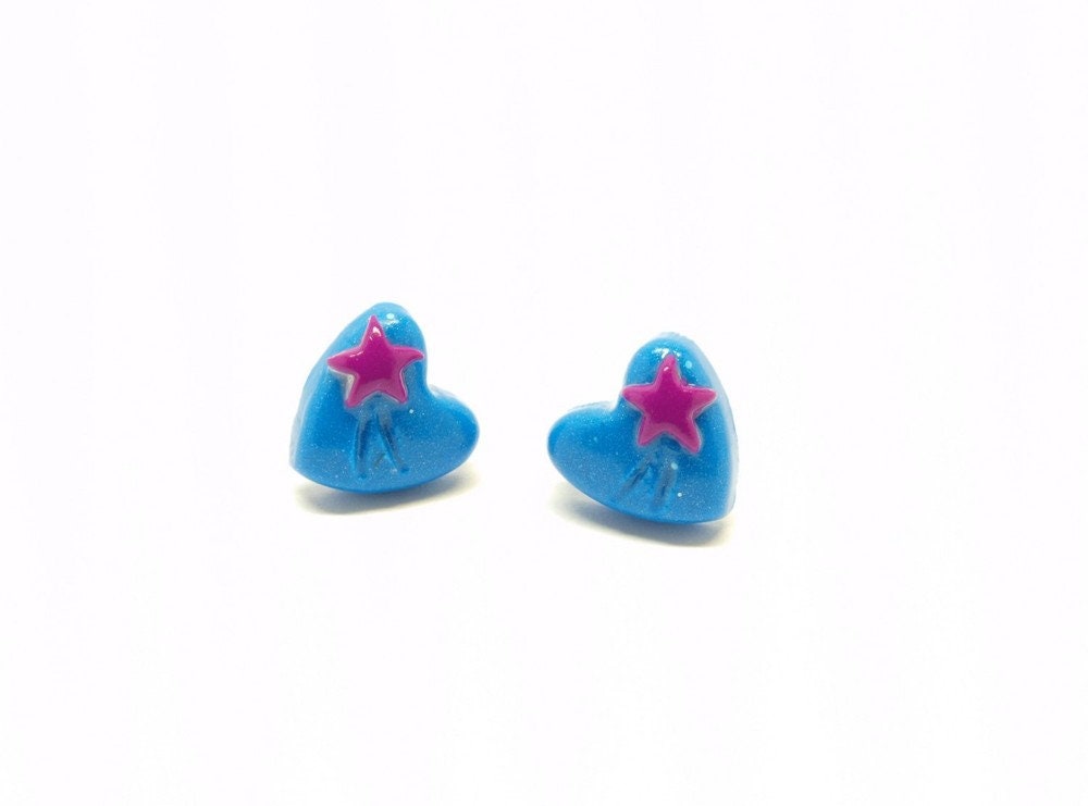 Ohrstecker Fimo Clay Herz klein Ohrringe blau lila