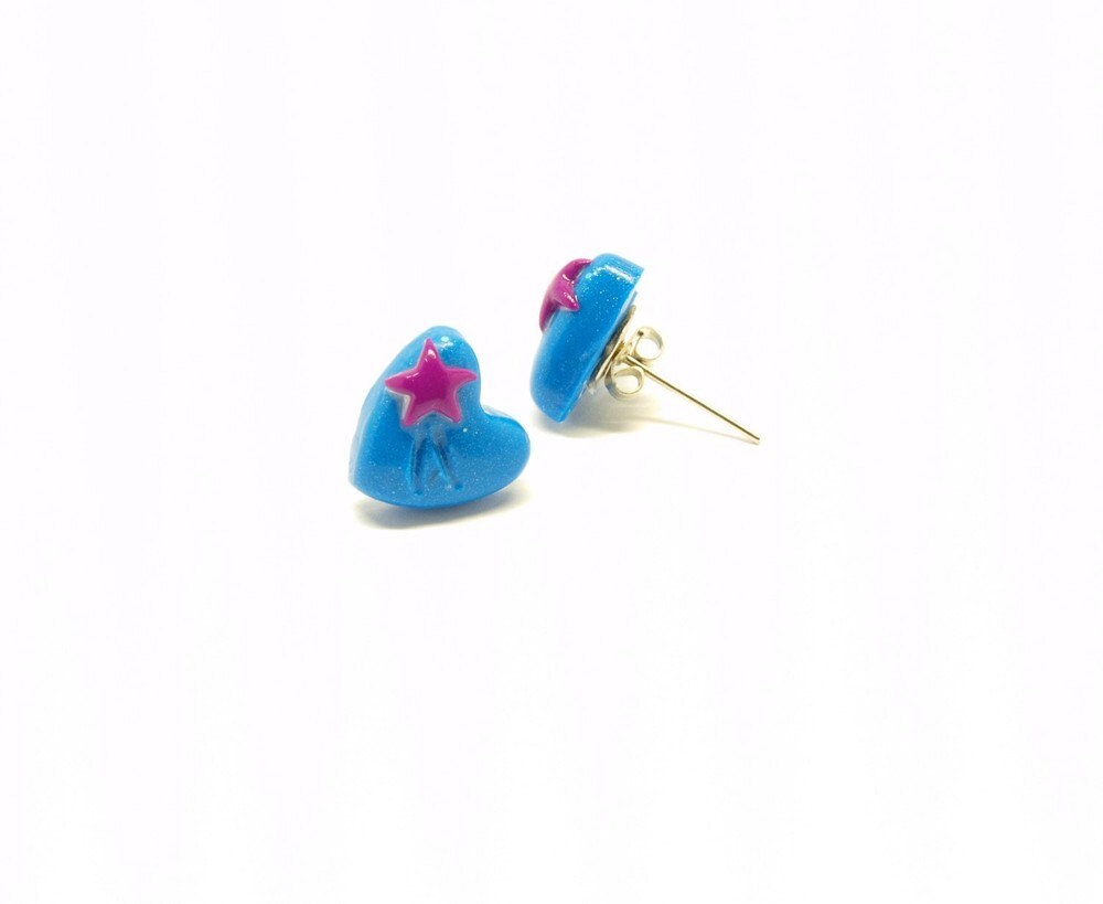 Ohrstecker Fimo Clay Herz klein Ohrringe blau lila