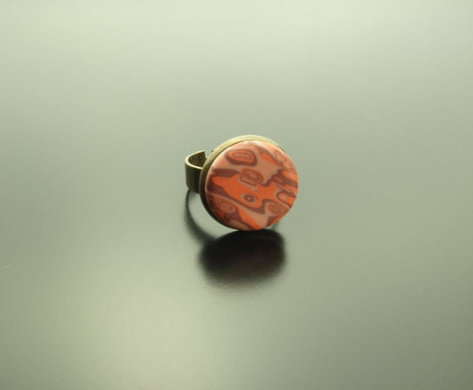 Ring Cabochon Fimo Clay Retro Muster Erde braun