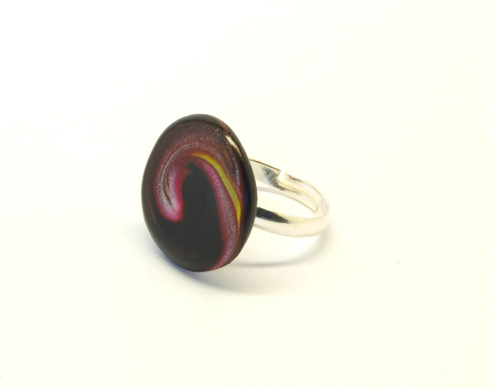 Ring nach Wahl Fimo Clay Cabochon schwarz rot grün schwarz weiß rund groß