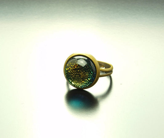 Ring Dichroitisch Glas Cabochon vintage bronze