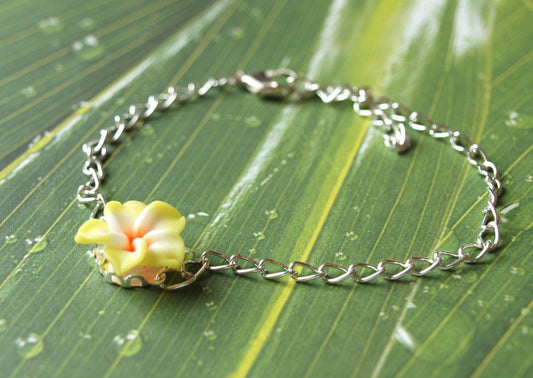 Armband Frangipani Hawaii Blüte Blume gelb weiß
