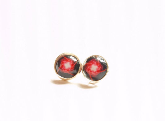 Ohrring Cabochon Glas Ohrstecker Stern rot weiß