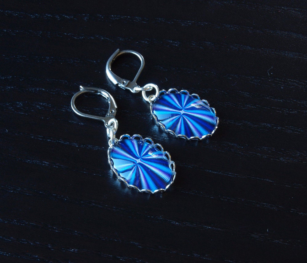 Ohrring Blau Cabochon Glas Brisur Creole silber