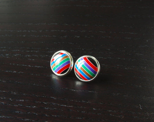 Ohrstecker Cabochon bunt farbig gestreift retro