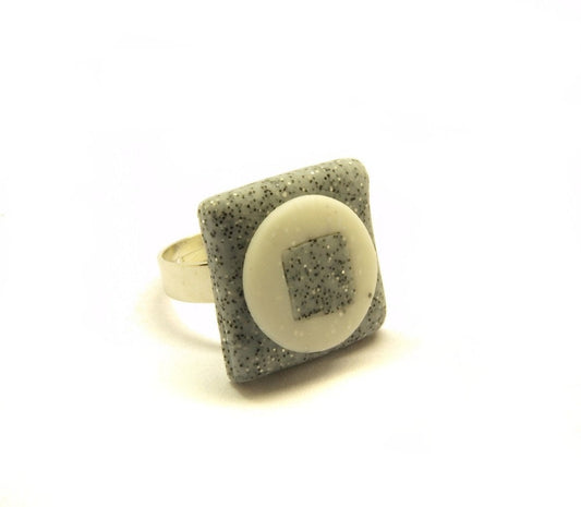 Ring Fimo Clay Cabochon Marmor Stein Granit grau