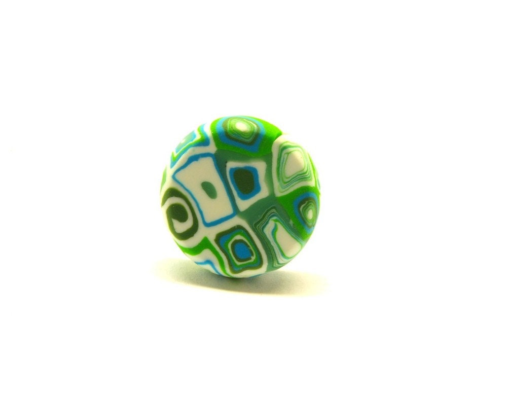 Ring Fimo Clay Cabochon rund retro grün Muster