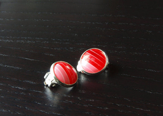 Ohrclips Cabochon Retro rot farbig gestreift Harz