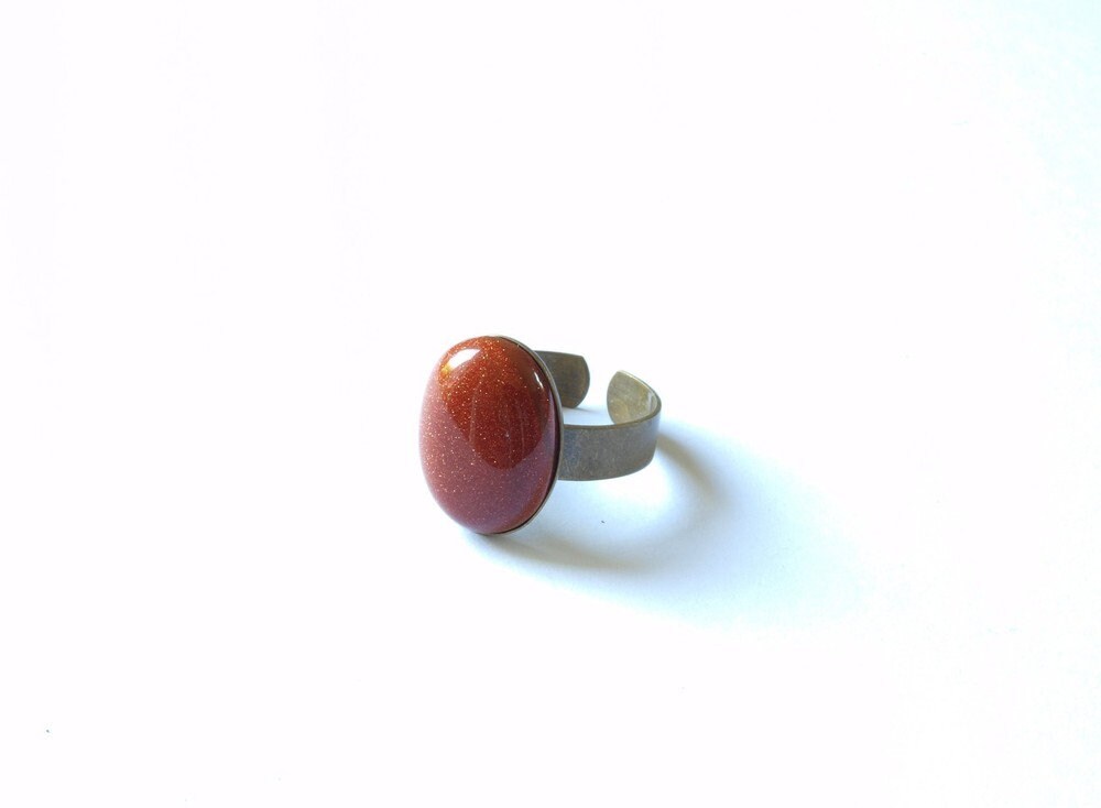 Ring Goldfluss Cabochon vintage bronze ethno rot