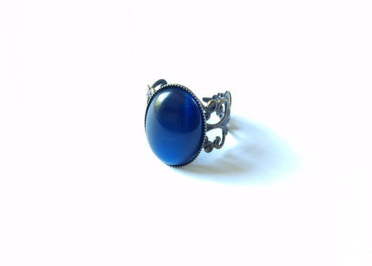 Ring Cateye Cabochon Glas vintage bronze blau