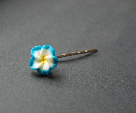 Haarklemme Blume Frangipani Blüte blau Haarnadel