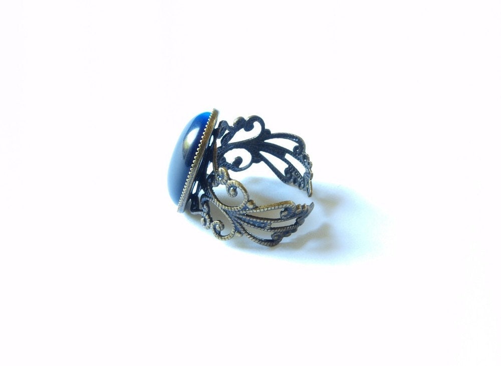 Ring Cateye Cabochon Glas vintage bronze blau