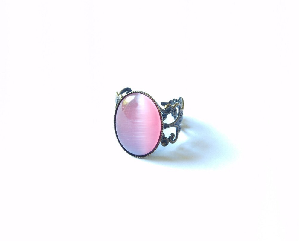 Ring Cateye Cabochon Glas vintage bronze rosa