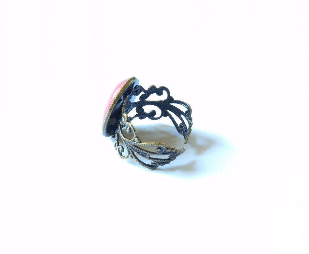 Ring Cateye Cabochon Glas vintage bronze rosa