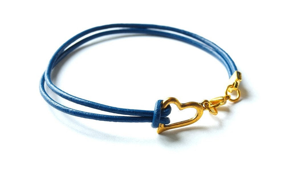 Leder Armband Herz Verbinder golden blau zart