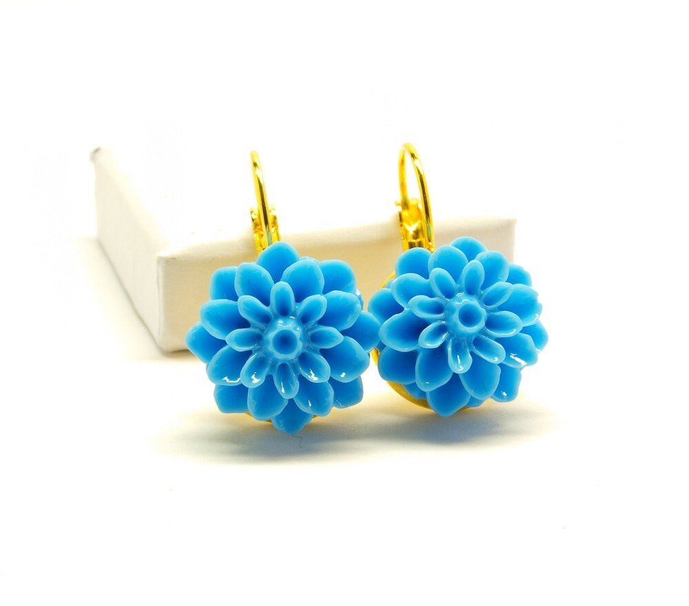 Ohrhänger Chrysantheme Blume Blüte Resin blau #2