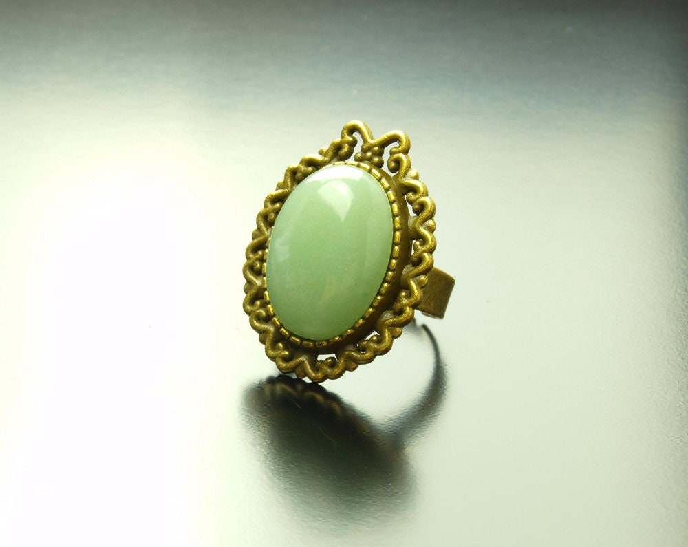 Ring grüner Aventurin Cabochon vintage bronze groß