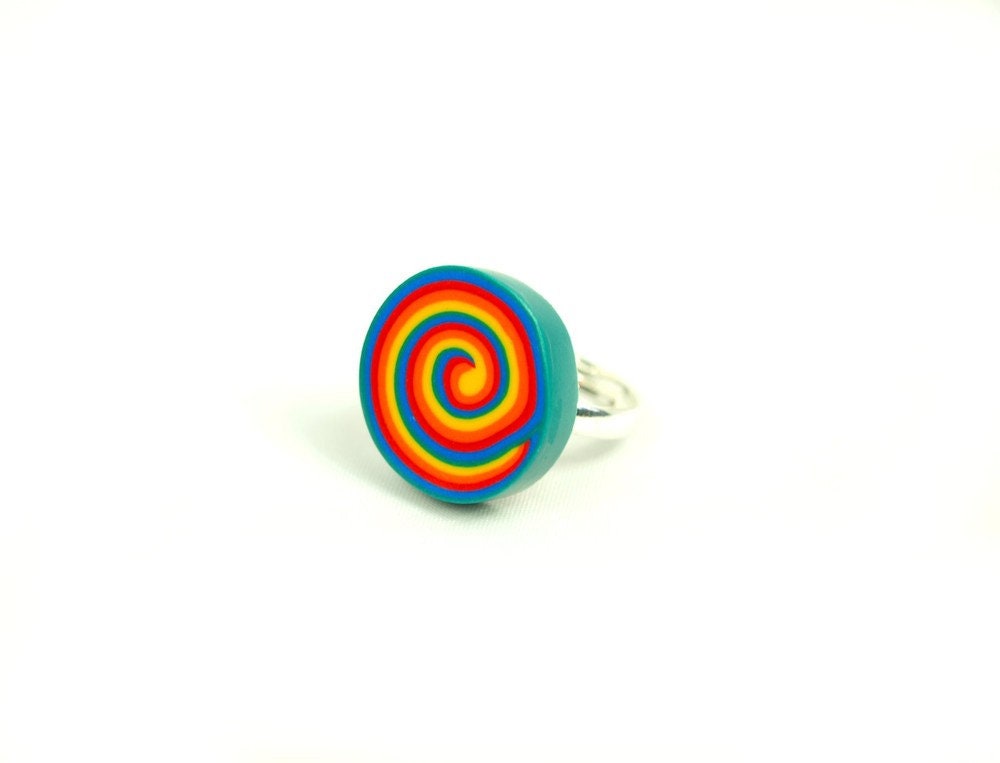 Ring Fimo Clay retro farbig bunt Spirale Kreise