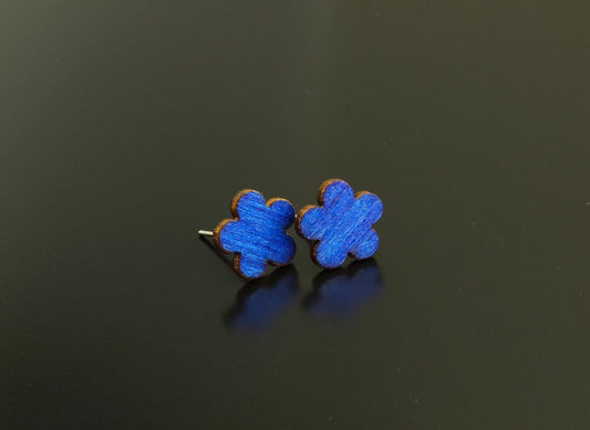 Ohrstecker Holz Blumen Ohrringe blau schlicht