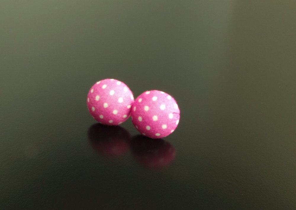 Ohrstecker Stoff Knopf Ohrringe weiß rosa Punkte