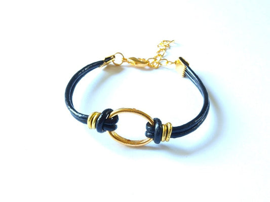 Leder Armband Kreis Verbinder golden schwarz